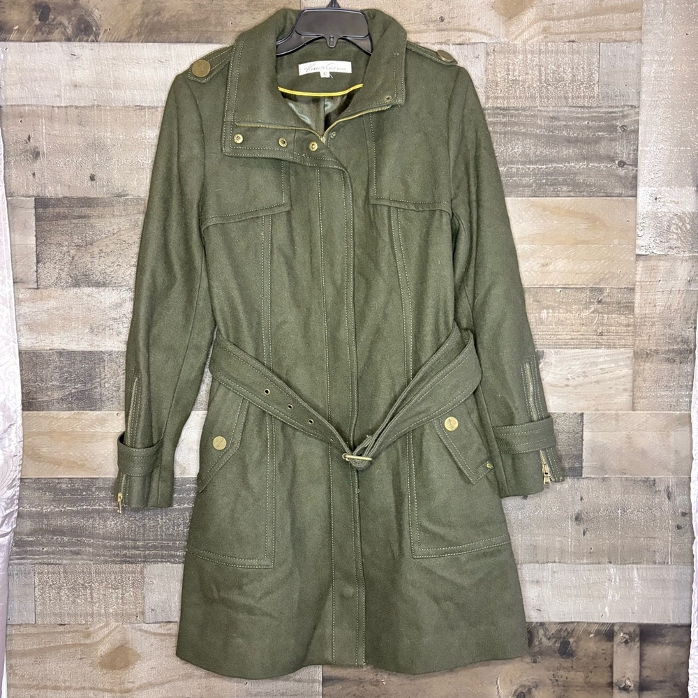 Kenneth Cole New York Dark Green Belted Trench Coat - Picture 2 of 5